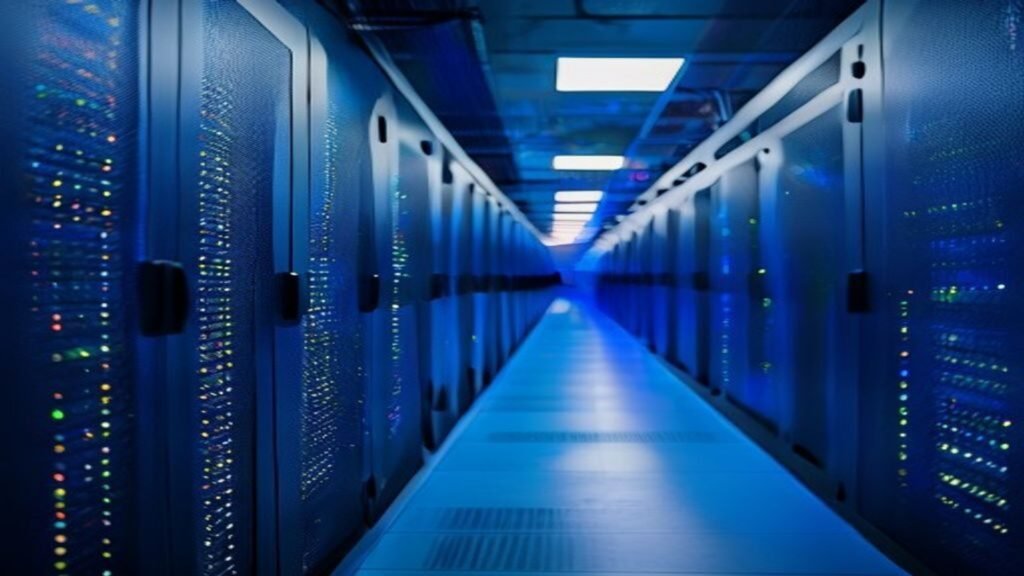 Server racks inside a modern data centre facility