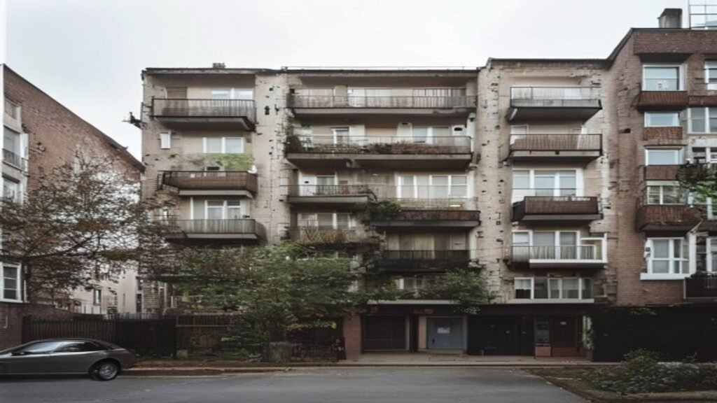 British low-rise leasehold apartment block exterior