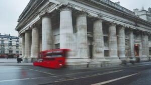 The Bank of England neoclassical facade in the City of London