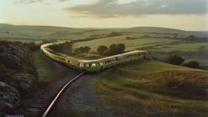 Intercity train travelling through British countryside